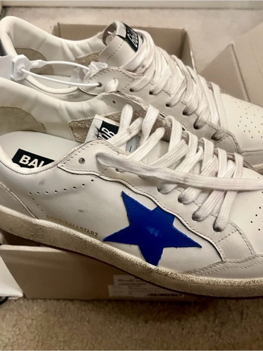 Golden Goose White Leather Sneakers with Blue Star - Size 42